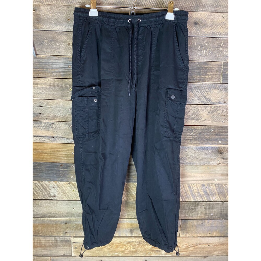 Time And Tru Women's Black Cargo Jogger Pants Size L 12-14 Elastic Waist